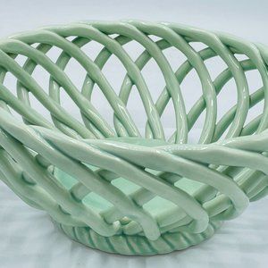 Pale Green Woven ceramic Bread Basket